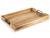 Country Rustic Torched Brown Wood Finish Rectangular Nesting Serving Trays With Metal Hand