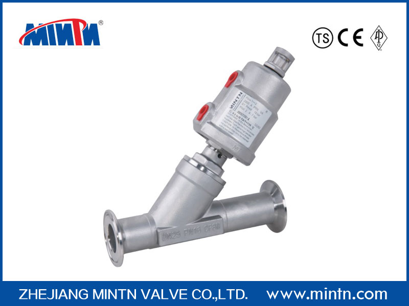 MINTN-Pneumatic Angle Seat Valve TC connection with stainless steel actuator NC/NO