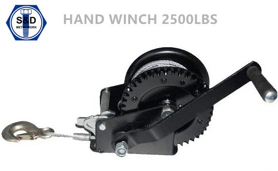 2500lbs Hand Winch with Steel Wire Rope Powder Coating