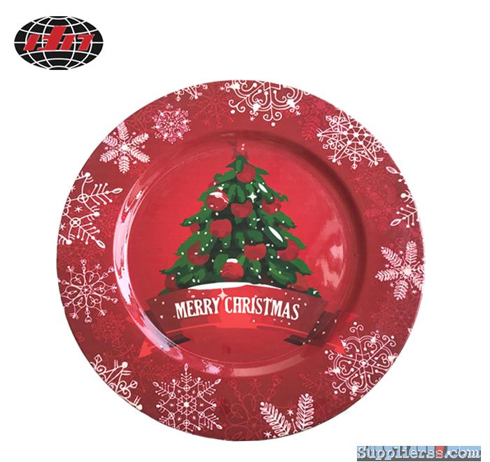 Happy Christmas Tree Pattern Plastic Charger Plate
