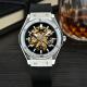leisure skeleton automatic sapphire stainless men watch