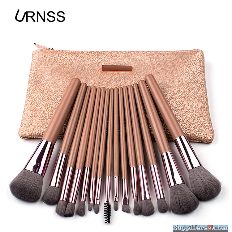15pcs Wooden Handle nylon hair with cosmetic bag private label makeup kits