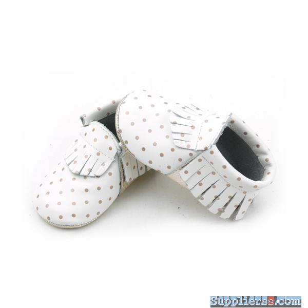 Quality Real Leather Gold Dots Baby Moccasins