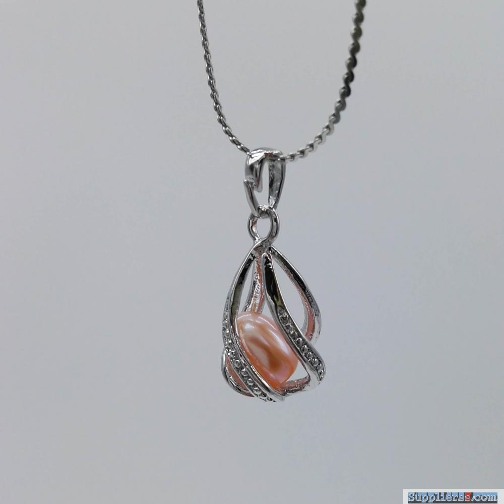 Water Drop Silver Toned Copper Pendant Cage