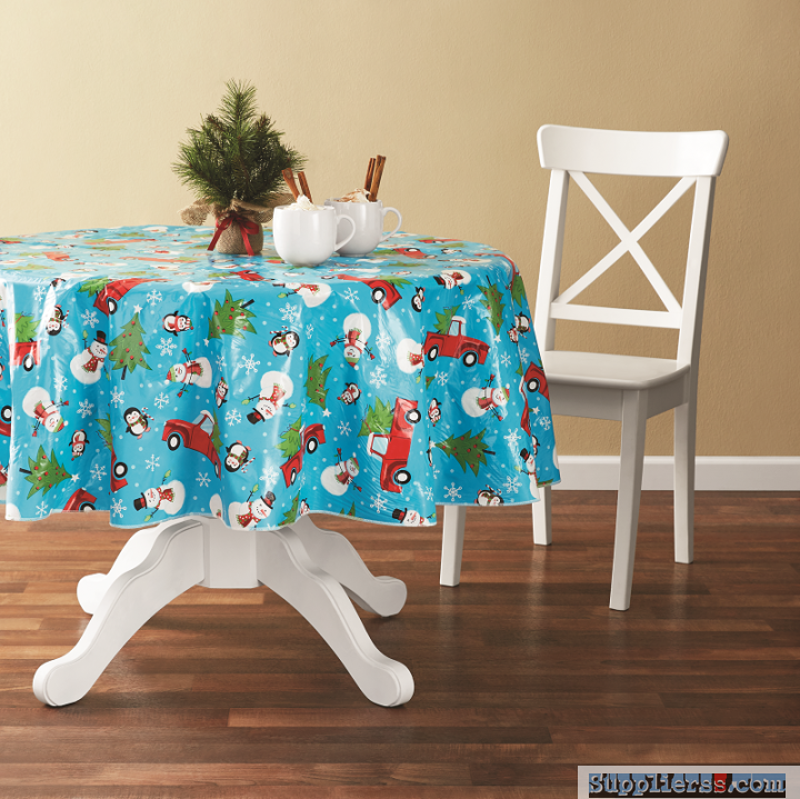 Tablecloth PE with Needle-punched Cotton Snowman Round