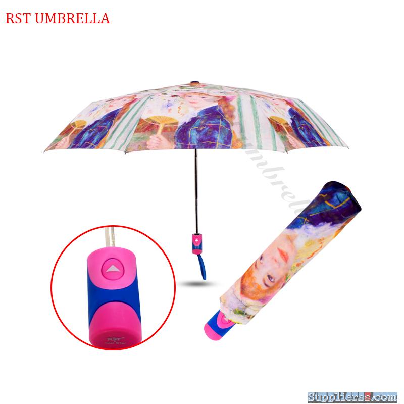 RST high quality Oil painting umbrella 3 fold windproof umbrella advertising