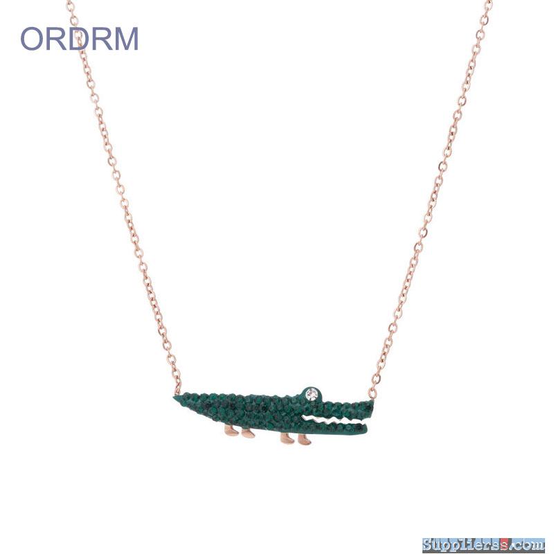 Women's Jewelry Crystal Crocodile Charm Necklace Chain
