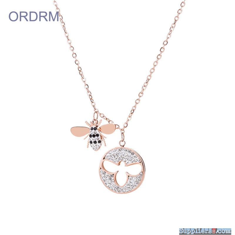 Stainless Steel Diamond Rose Gold Honey Bee Necklace