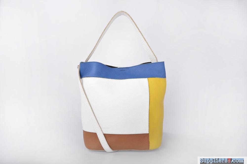 Handmade Multi-color Women Leather Bucket Handbag With Purse