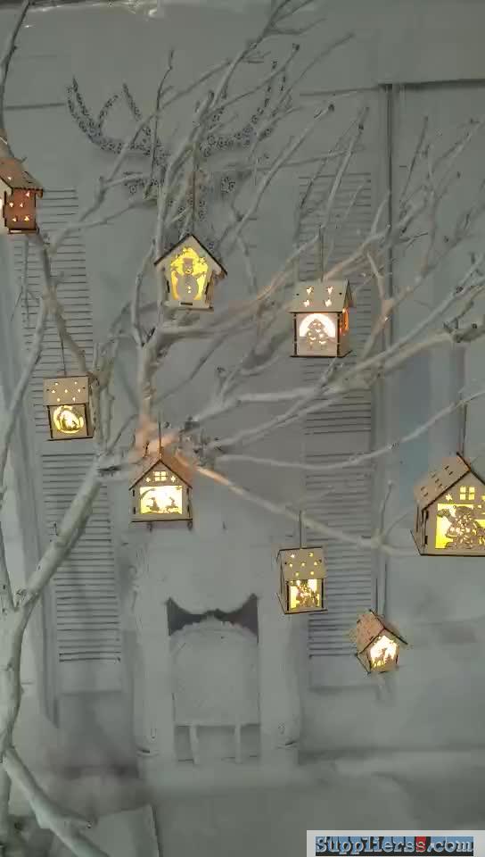 LED Light Wood House Christmas Tree Hanging Lamp