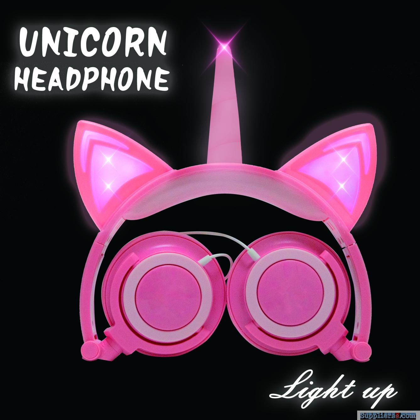 Girls Twinkle Unicorn Cat Ears LED Light Headphones