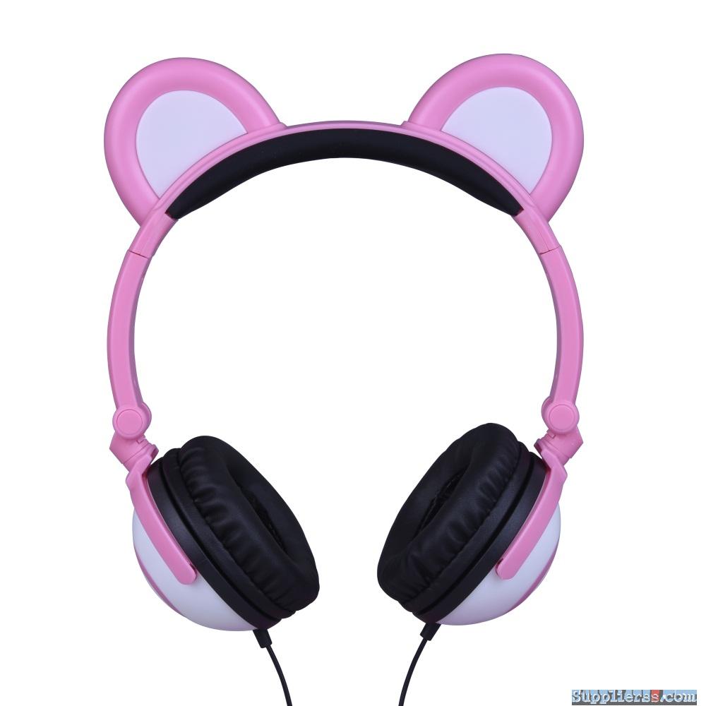 Kids Foldable LED Light Panda Ear Wired Headphones