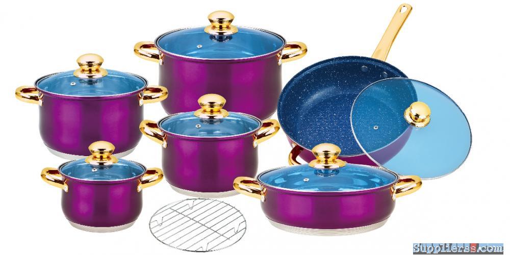 13pcs Cookware Set with Purple Painted Finish
