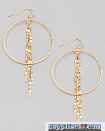 Circle Cutout Chain Fringe Earrings