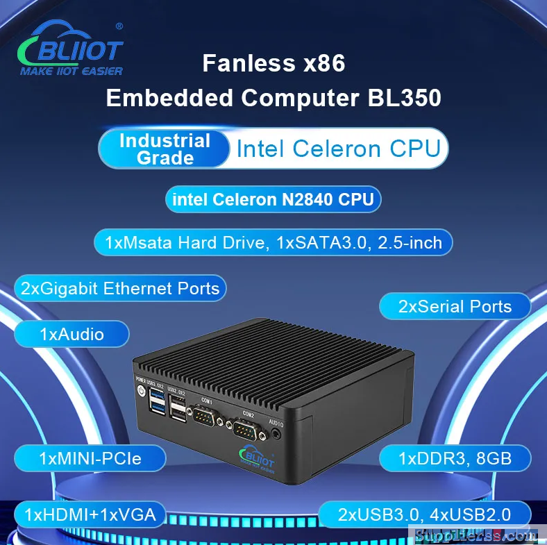 Dual Gigabit Ethernet Fanless X86 Industrial Embedded Computer