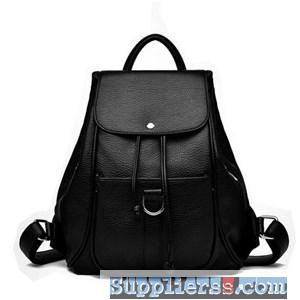 Black Color Flap Leather Backpack