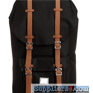 Nylon And Leather Trim Lightweight Black Flap Drawstring Sport Backpack