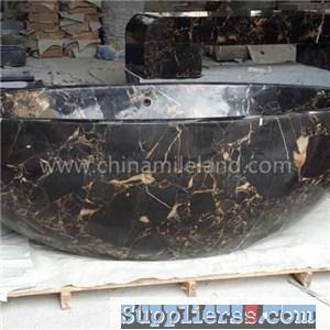 Chinese Portoro Marble Oval Bathtub In Polished Finish