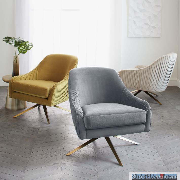 Fabric Uphostery Armchair With Swivel Metal Base70