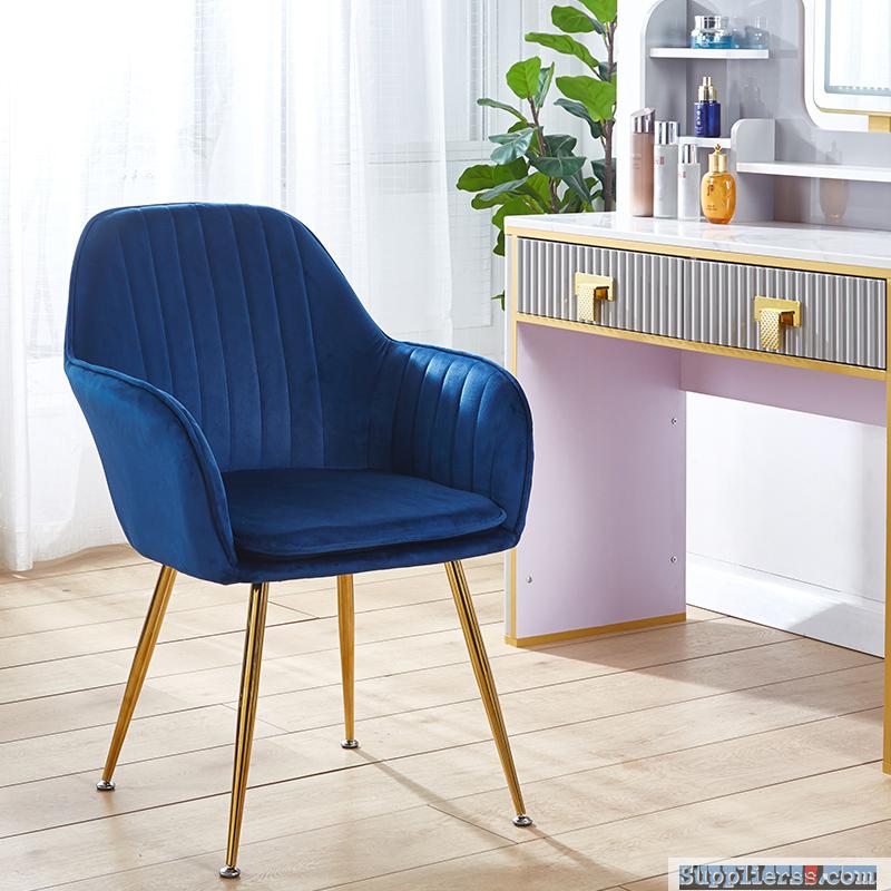 velvet armrest blue dining chair