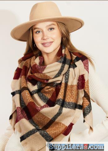 Brown Plaid Pattern Oblong Scarf
